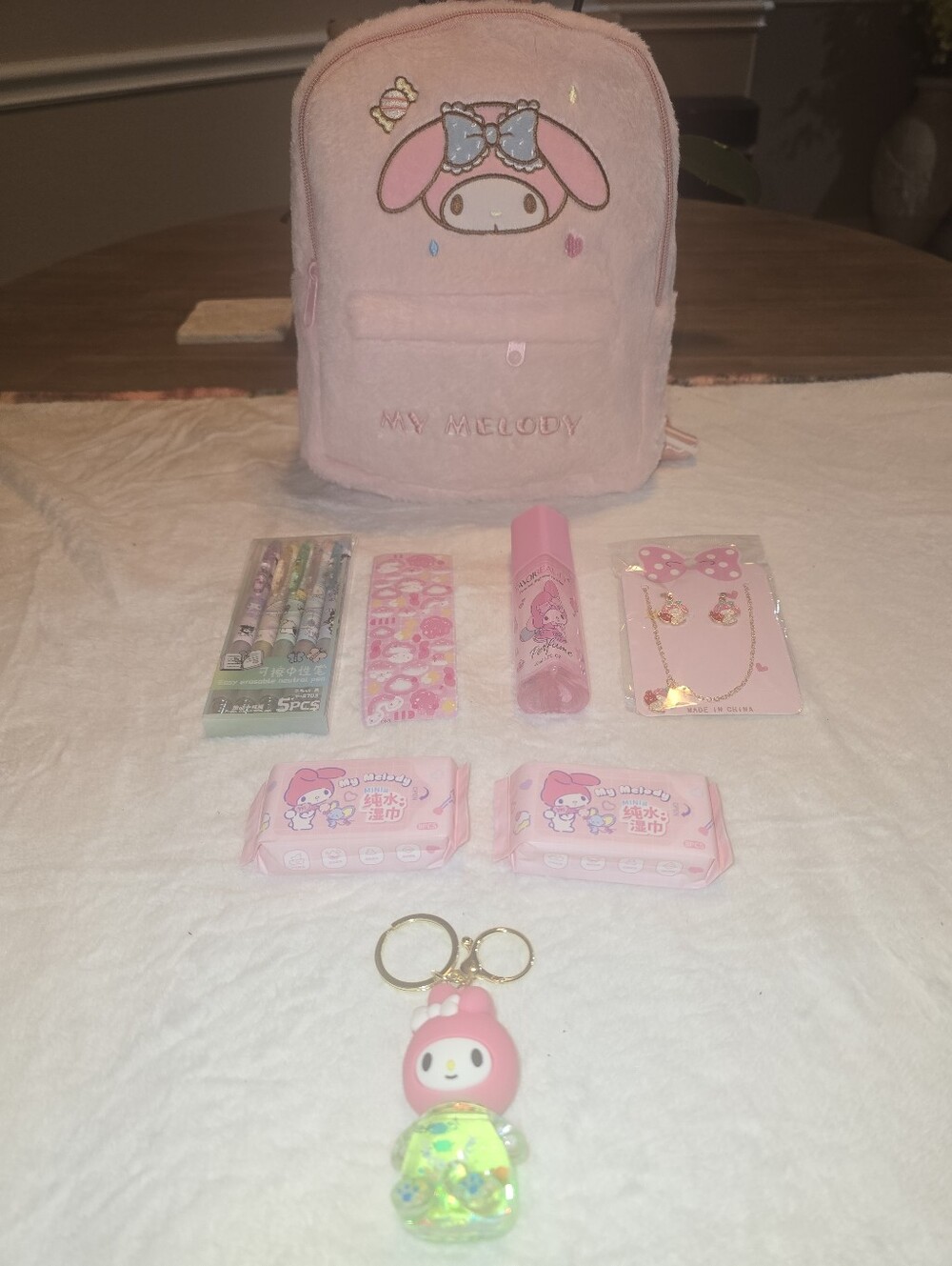 Sanrio My Melody Pink Plush Mini Backpack & Accessory Bundle 7pc Gift Set NEW